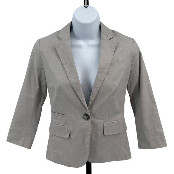 Banana Republic Jacket Women 00 Petite Gray 3/4 Sleeve Single Breasted Blazer - Picture 1 of 7